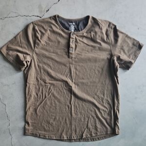 Men's Oluve Green Henley Short Sleeve Shirt XL